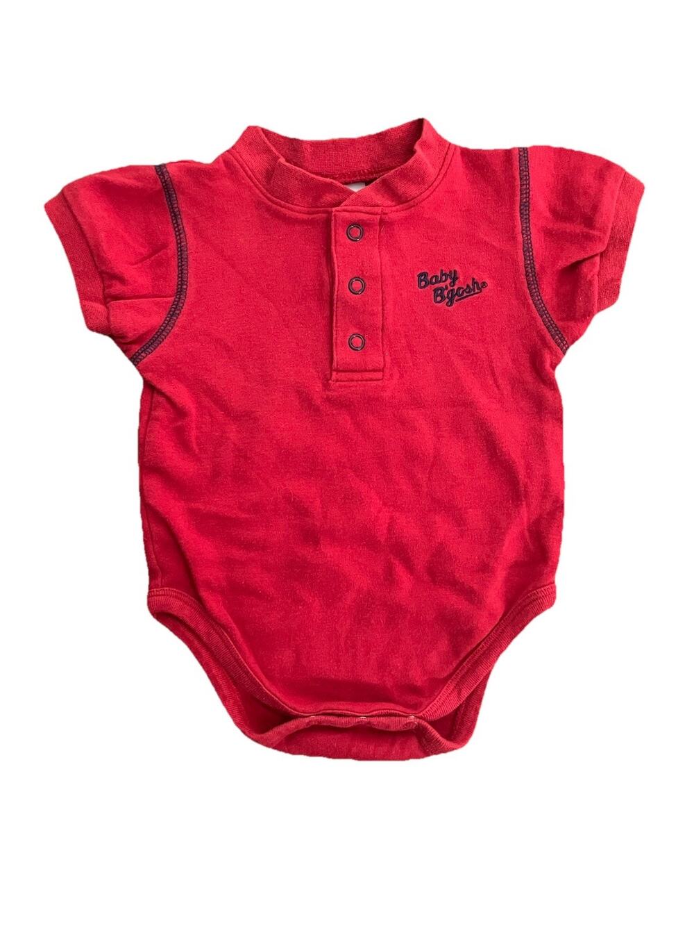 Vintage Baby B’gosh Red Henley Bodysuit 6-9 Months Short Sleeve Cotton One Piece